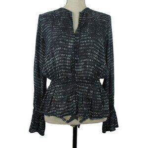 Bella Dahl Blue Patterned Long Sleeve Peplum With Button Front Size M Abstract